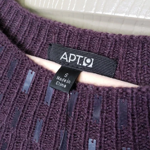 NWT Apt. 9 Women's Plum Satin embellished rib yoke tunic Sweater Size Small - Picture 5 of 7